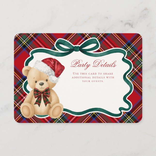 Carte D'accompagnement Red Tartan Plaid Christmas Bear Details (Devant)
