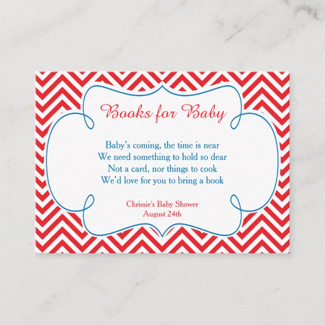 Carte D'accompagnement Red & White Chevron Baseball Baby Book Demande (Devant)