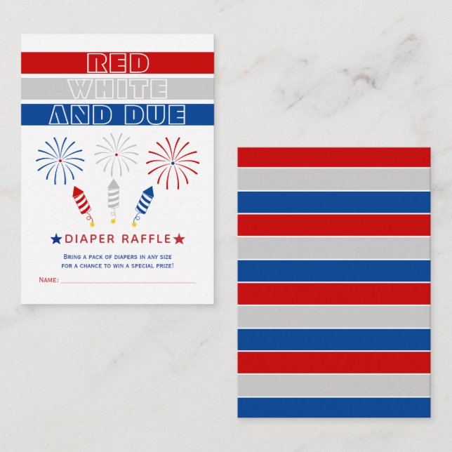 Carte D'accompagnement Red White Due baby shower pyworks diaper tombole (Devant / Derrière)