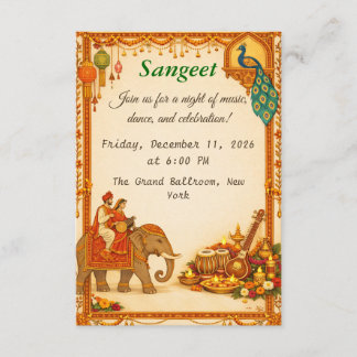 Carte D'accompagnement Regal Indian Wedding Sangeet Details Card