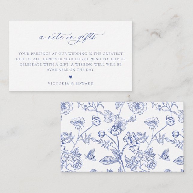 Carte D'accompagnement Regency Blue Floral A Note Sur Les Cadeaux Mariage (Devant / Derrière)