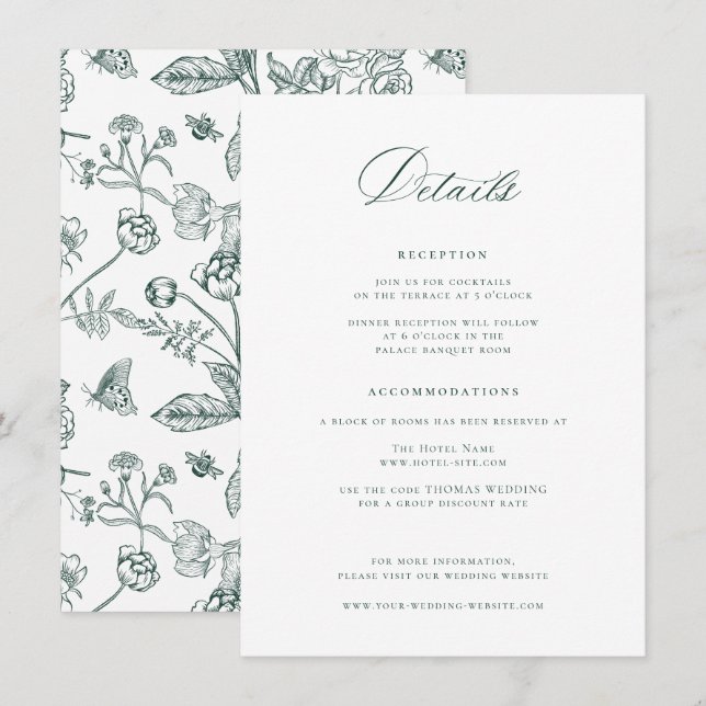 Carte D'accompagnement Regency Emerald Green Détails du Mariage (Devant / Derrière)