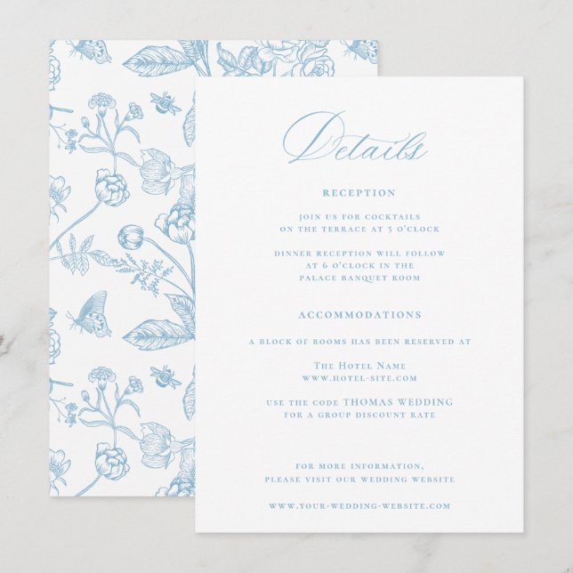 Carte D'accompagnement Regency Era Light Sky Blue Détails du Mariage (Devant / Derrière)