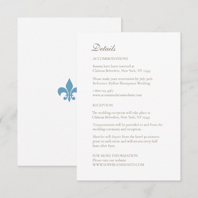 Carte D'accompagnement Regency French Fleur de Lis Détails du Mariage (Devant / Derrière)