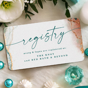 Carte D'accompagnement Registre Abstrait Turquoise et Mariage en cuivre