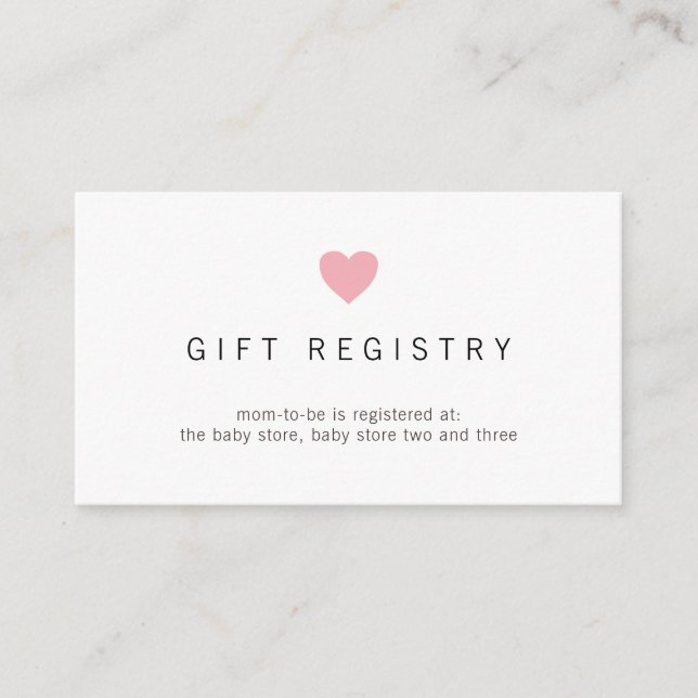 Carte D'accompagnement Registre cadeau Baby shower fille coeur rose (Devant)
