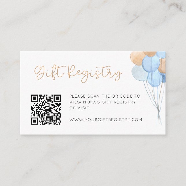 Carte D'accompagnement Registre Cadeau Bleu Tan Teddy Bear Balloons (Devant)