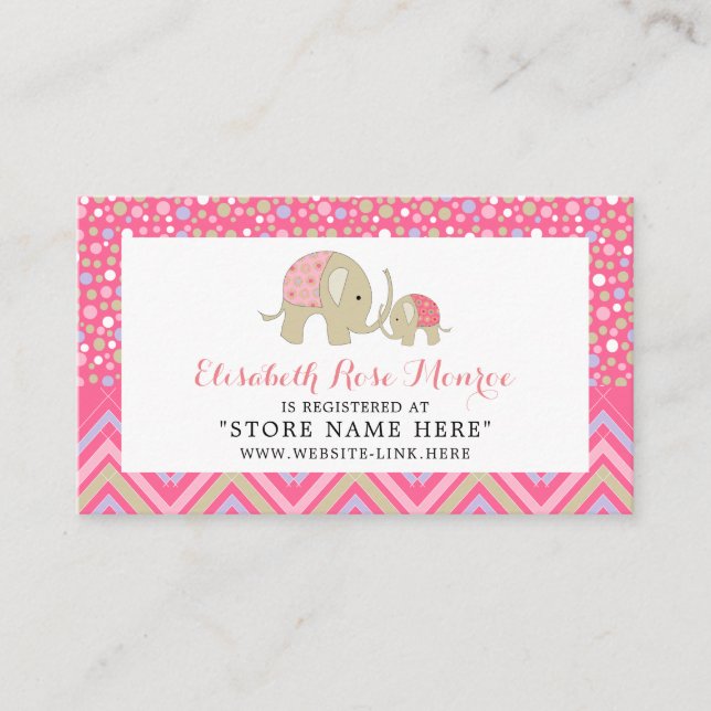 Carte D'accompagnement Registre Cadeau Boho Rose Elephant & Chevron Baby (Devant)