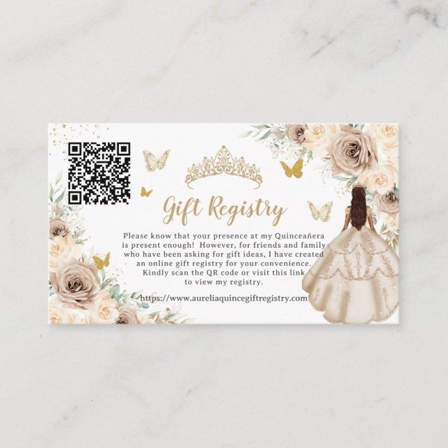 Carte D'accompagnement Registre cadeau Champagne Floral Gold Quinceañera (Devant)