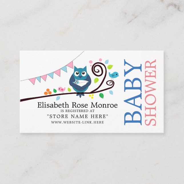Carte D'accompagnement Registre cadeau de Baby shower de Chouette blanche (Devant)