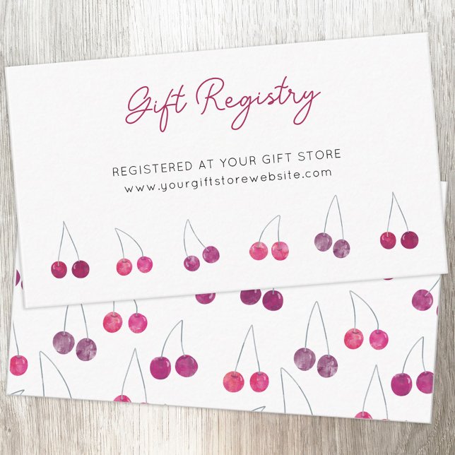 Carte D'accompagnement Registre cadeau de Fête des mariées d'aquarelle ce (Cherry pink watercolor custom text gift registry enclosure card)