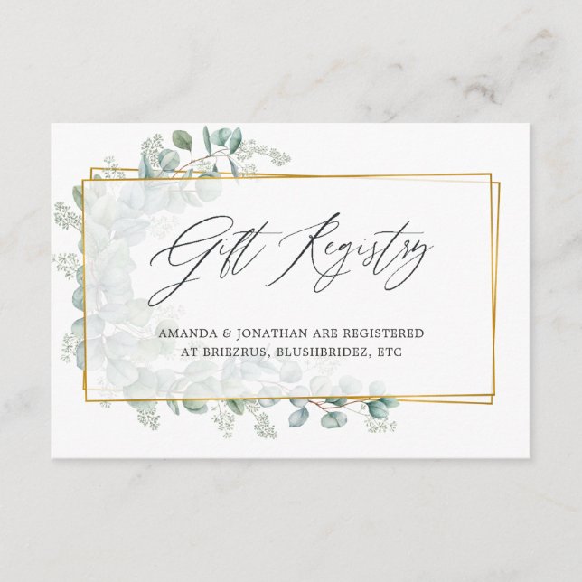 Carte D'accompagnement Registre cadeau de Fête des mariées Eucalyptus aqu (Devant)