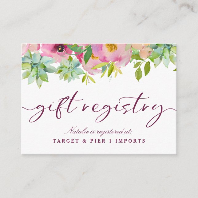 Carte D'accompagnement Registre cadeau de Fêtes des mariées florales chic (Devant)