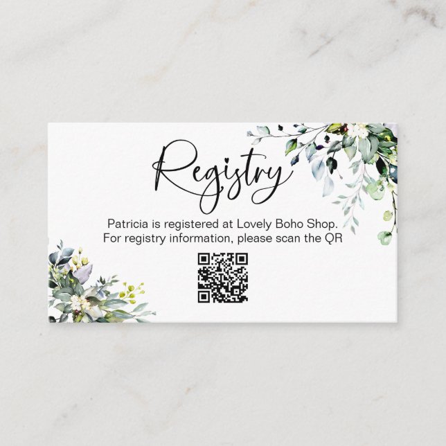 Carte D'accompagnement Registre cadeau de Fêtes des mariées vertes QR Ins (Devant)