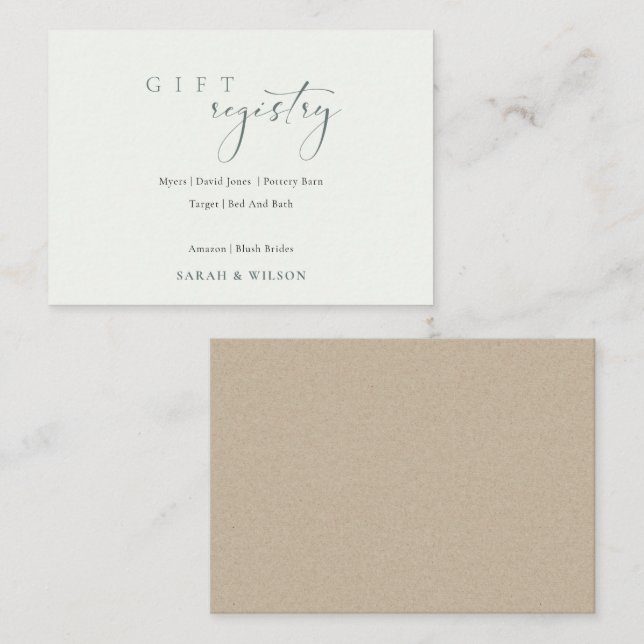 Carte D'accompagnement Registre cadeau de Mariage noir et blanc à script  (Devant / Derrière)
