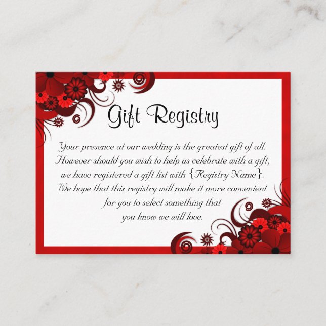 Carte D'accompagnement Registre cadeau de mini-Mariage rouge blanc (Devant)