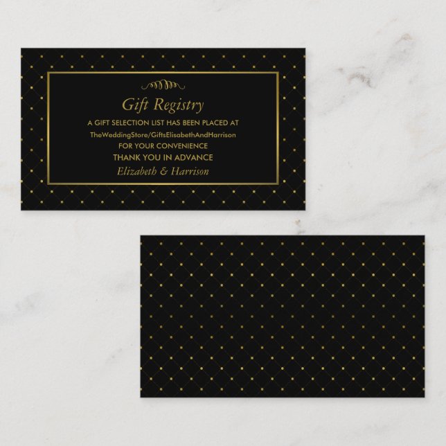 Carte D'accompagnement Registre cadeau d'effet Black & Gold moderne (Devant / Derrière)