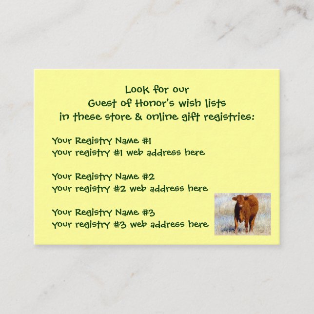 Carte D'accompagnement Registre Cadeau Jeune Vache Rouge Douche Western (Devant)