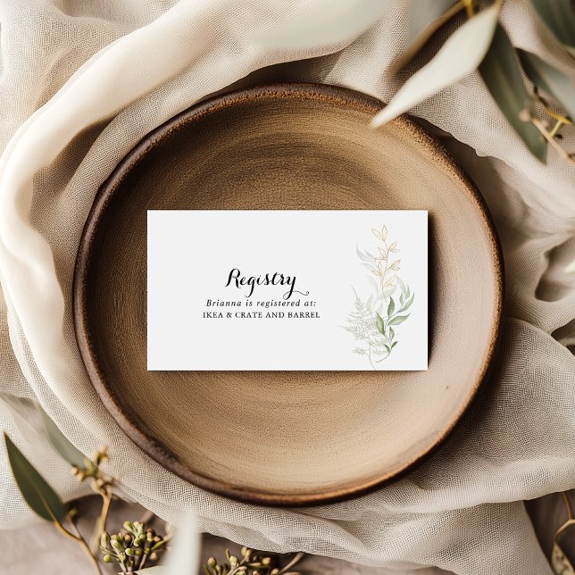 Carte D'accompagnement Registre cadeau Mariage Gold Green Foliage (Créateur téléchargé)