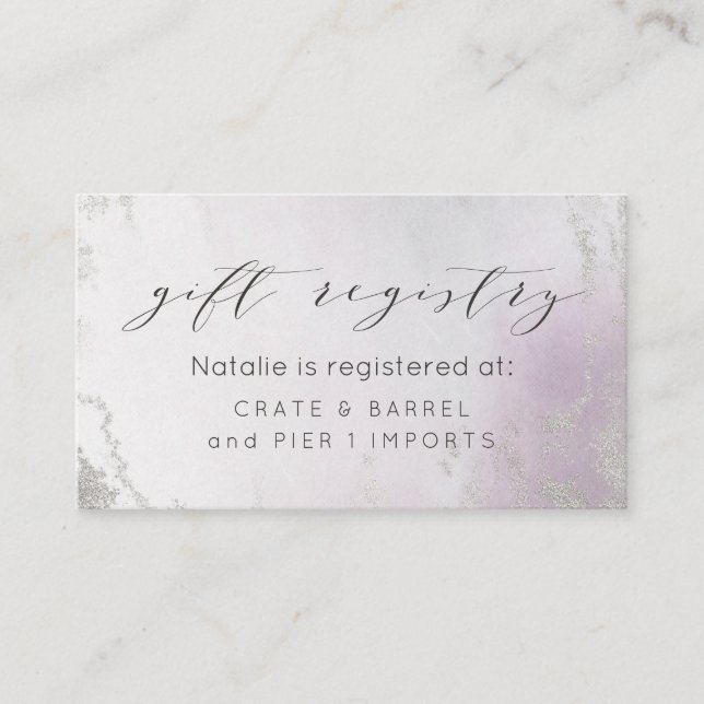 Carte D'accompagnement Registre Cadeau Ombre Lumière Violet Argent Douche (Devant)