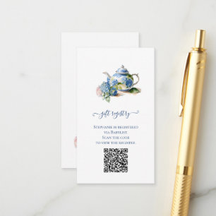 Carte D'accompagnement Registre cadeau QR Code Baby shower Blue Hydrangea