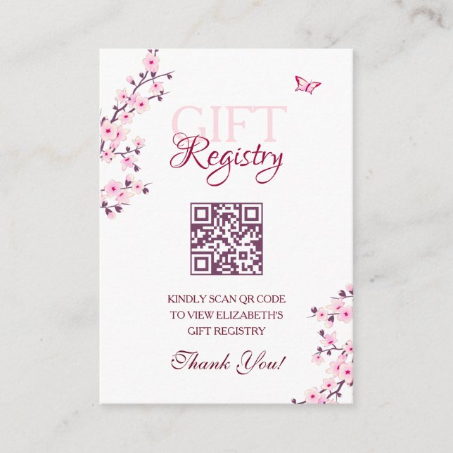 Carte D'accompagnement Registre cadeau QR Code Cherry Blossom Baby shower (Devant)