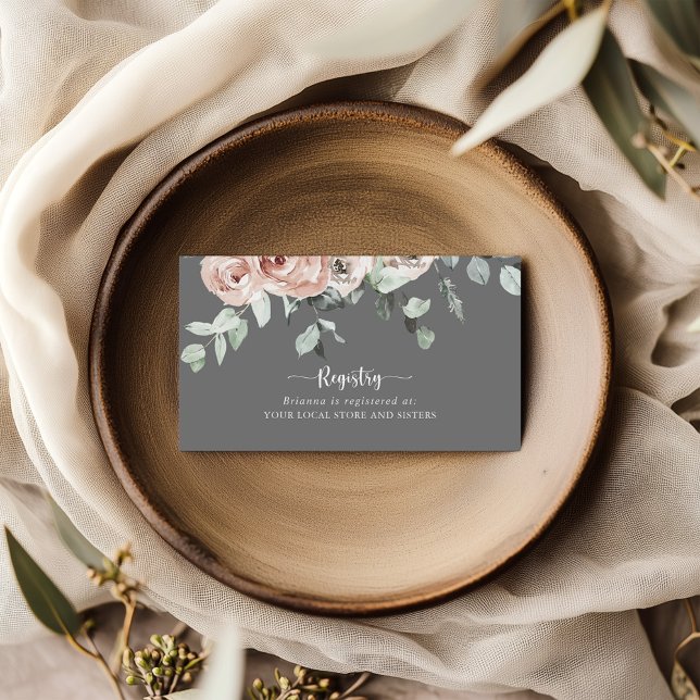Carte D'accompagnement Registre cadeau Rose Floral Grey Mariage classique (Créateur téléchargé)
