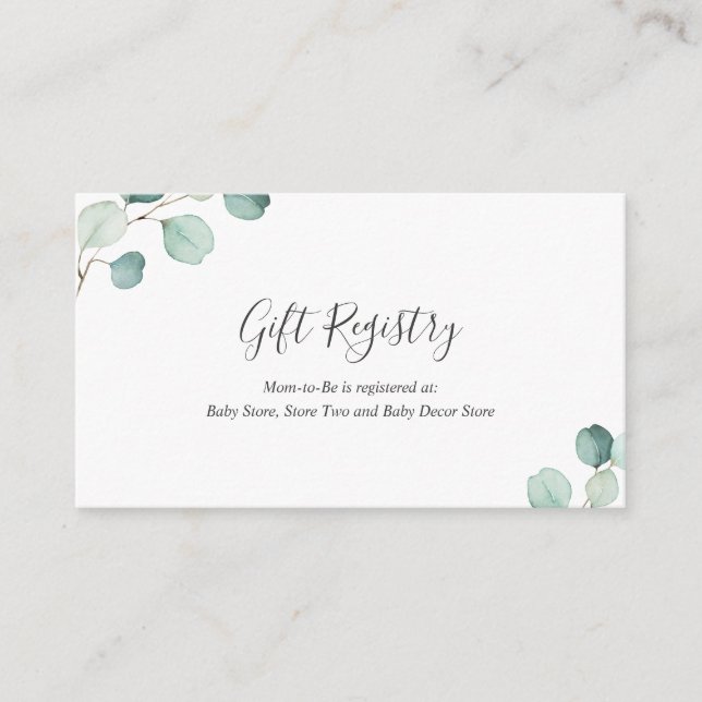 Carte D'accompagnement Registre Cadeau Vert Eucalyptus Baby shower (Devant)