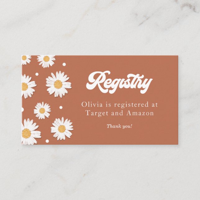 Carte D'accompagnement Registre de Baby shower Daisy Retro (Devant)