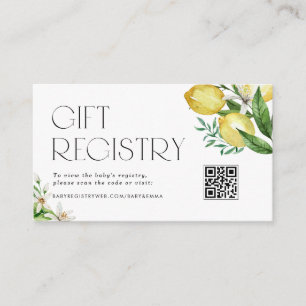 Carte D'accompagnement Registre de Baby shower de code QR citrons et fleu