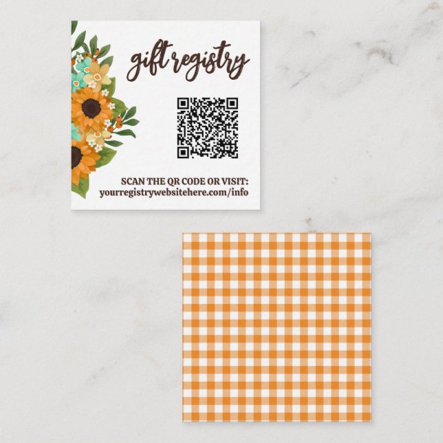 Carte D'accompagnement Registre de cadeaux de code QR de tournesols charm (Devant / Derrière)