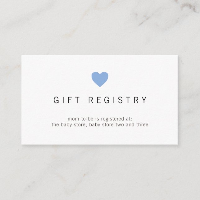 Carte D'accompagnement Registre de Cadeaux de Coeur Bleu Simple Baby show (Devant)