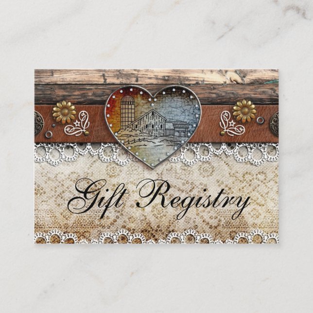 Carte D'accompagnement Registre de cadeaux de Mariage campagnard de grang (Devant)