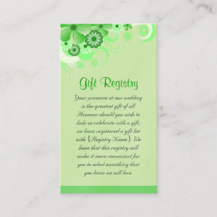 Carte D'accompagnement Registre de cadeaux de Mariage de fleurs vert clai