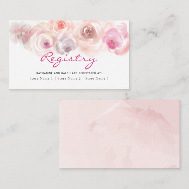 Carte D'accompagnement Registre de Cadeaux Fleurs de Rosier Rose Poussiér (Devant / Derrière)