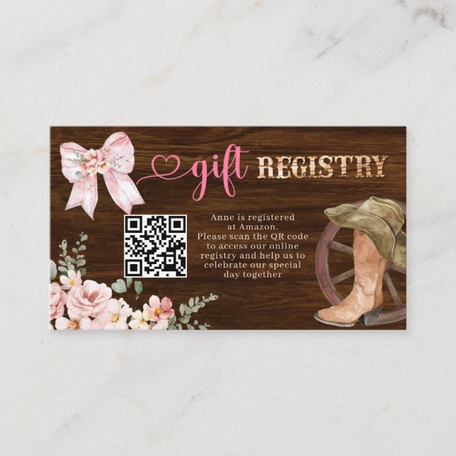 Carte D'accompagnement Registre de cadeaux floral en bois rustique (Devant)