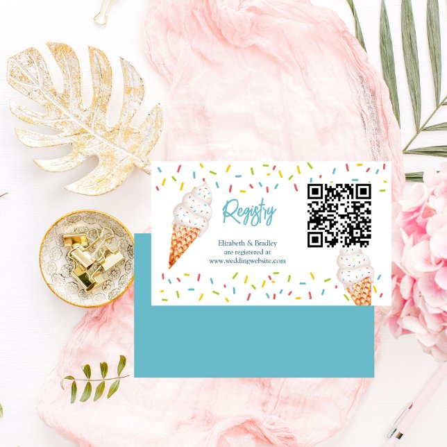 Carte D'accompagnement Registre de cadeaux glaces douche nuptiale (She's been scooped up ice cream bridal shower gift registry qr enclosure card)