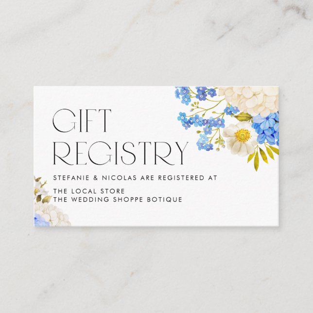 Carte D'accompagnement Registre de cadeaux Mariage Blue and White Hydrang (Devant)