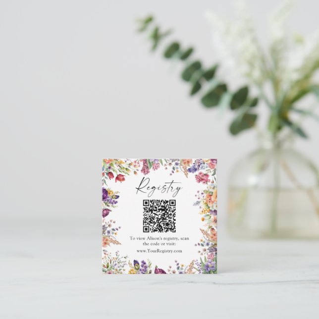 Carte D'accompagnement Registre de code QR de Fête des mariées florale (Debout devant)