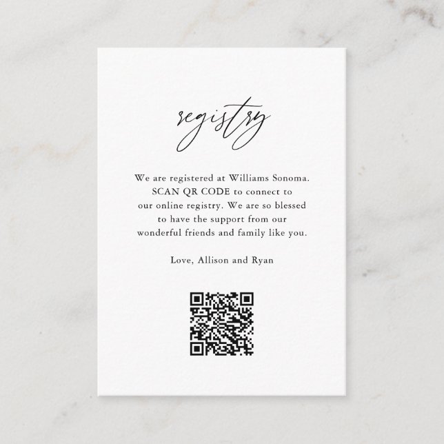 Carte D'accompagnement Registre de code QR du Mariage de calligraphie élé (Devant)
