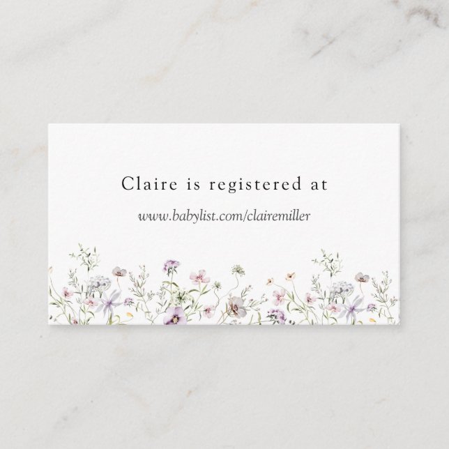 Carte D'accompagnement Registre de douche de Fleur sauvage violet délicat (Devant)