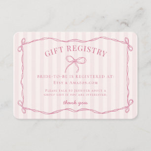 Carte D'accompagnement Registre de Fêtes des mariées Pink Coquette Bow Pa