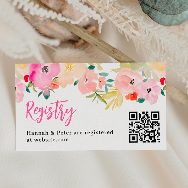 Carte D'accompagnement Registre de la mariée fleurie du jardin boho rose  (Spring pink boho garden floral bridal registry enclosure card)