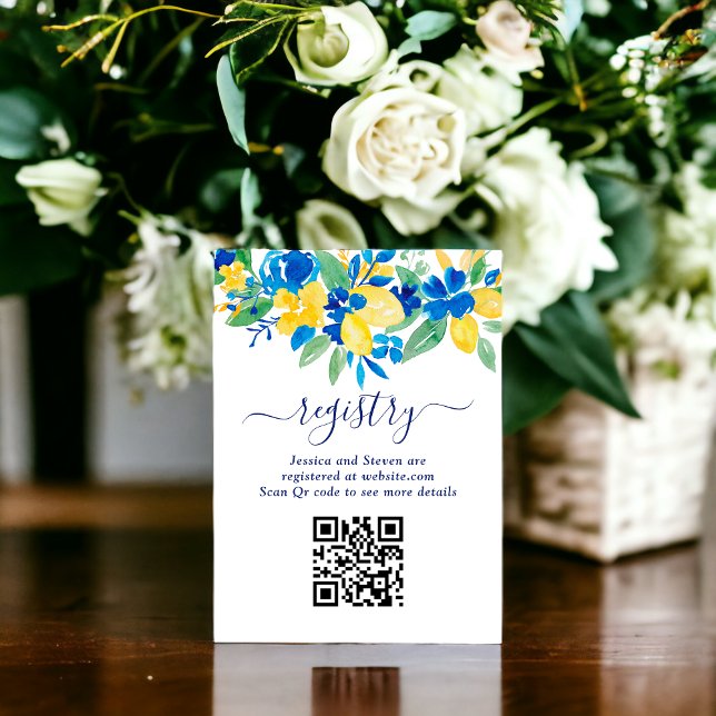 Carte D'accompagnement Registre de la nuptiale florale citrons jaune bleu (Blue yellow lemons floral bridal shower registry enclosure card)