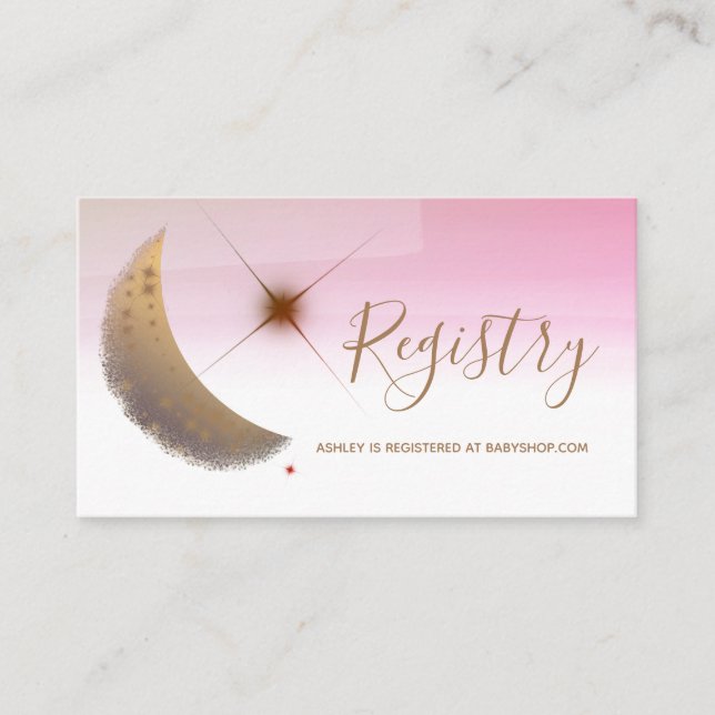 Carte D'accompagnement Registre de l'or lune rose aquarelle baby shower (Devant)