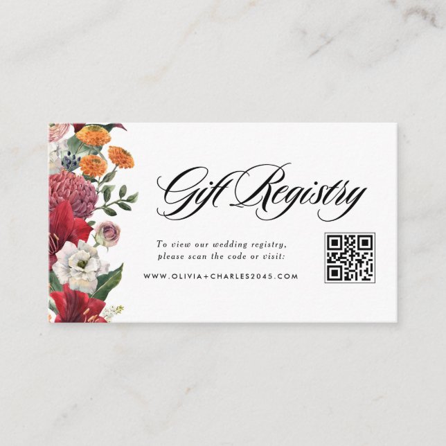 Carte D'accompagnement Registre de mariage Amaryllis et Mums avec code QR (Devant)