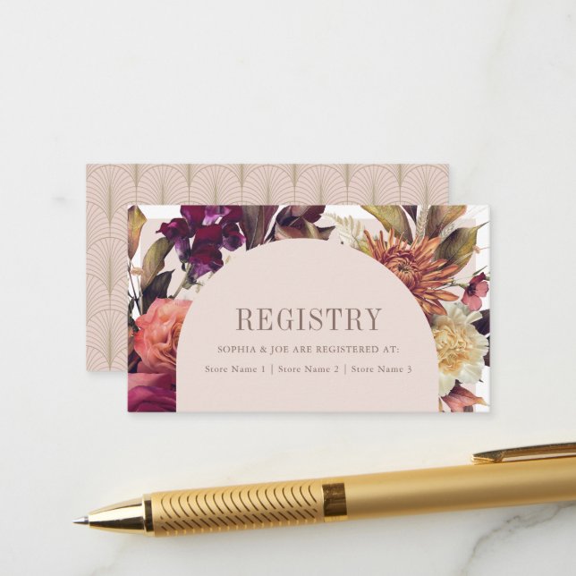 Carte D'accompagnement Registre de Mariage Arc de Couronne d'Automne Rose (Devant/Arrière en situation)