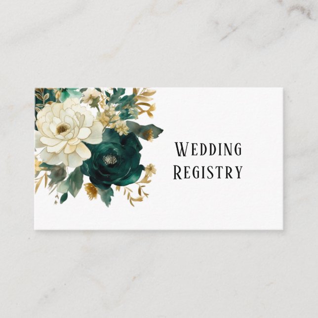 Carte D'accompagnement Registre de mariage aux pivoines vert émeraude et  (Devant)