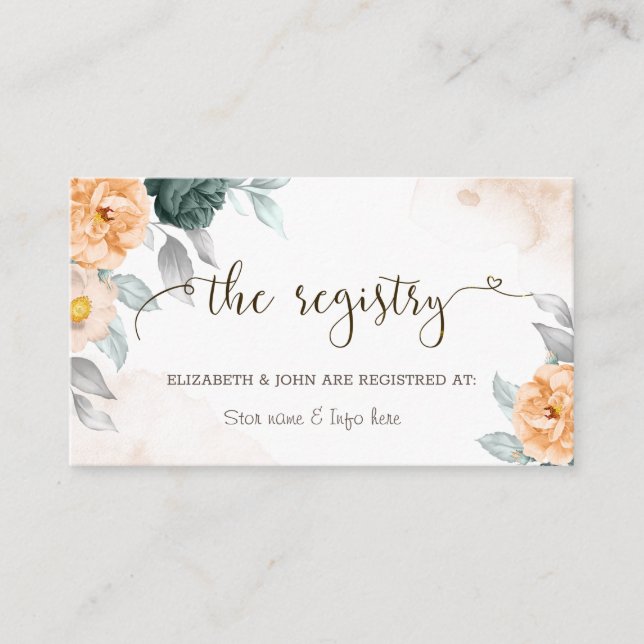 Carte D'accompagnement Registre de mariage aux roses vertes aquarelle (Devant)