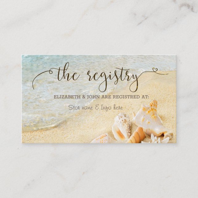 Carte D'accompagnement Registre de mariage Coquillages Sable de plage (Devant)